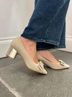 Stone Block Heel Bow Shoes